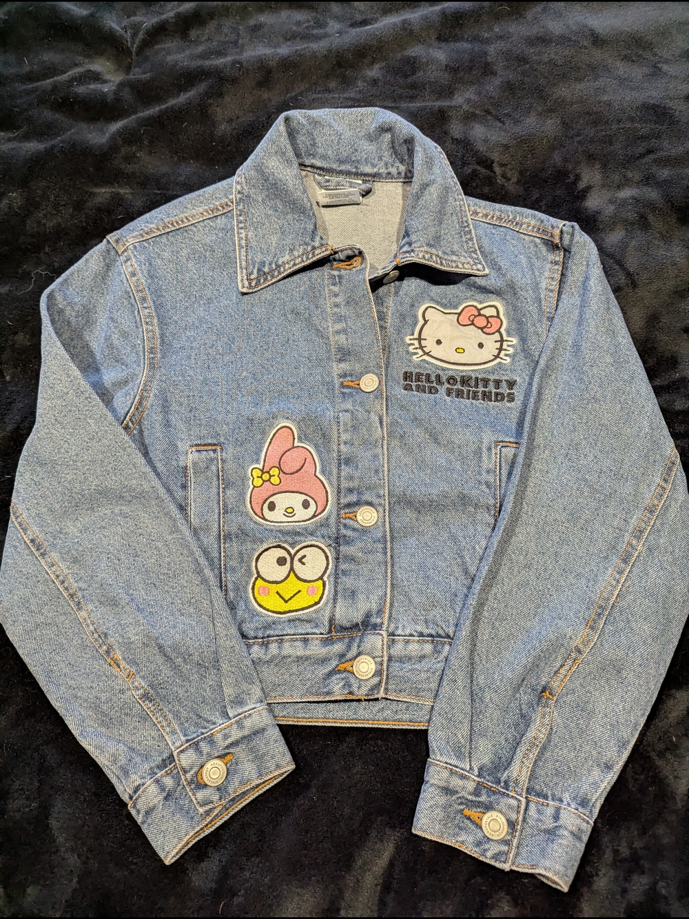 Sanrio Light Blue Denim Jacket with Multi-Color Character Patches